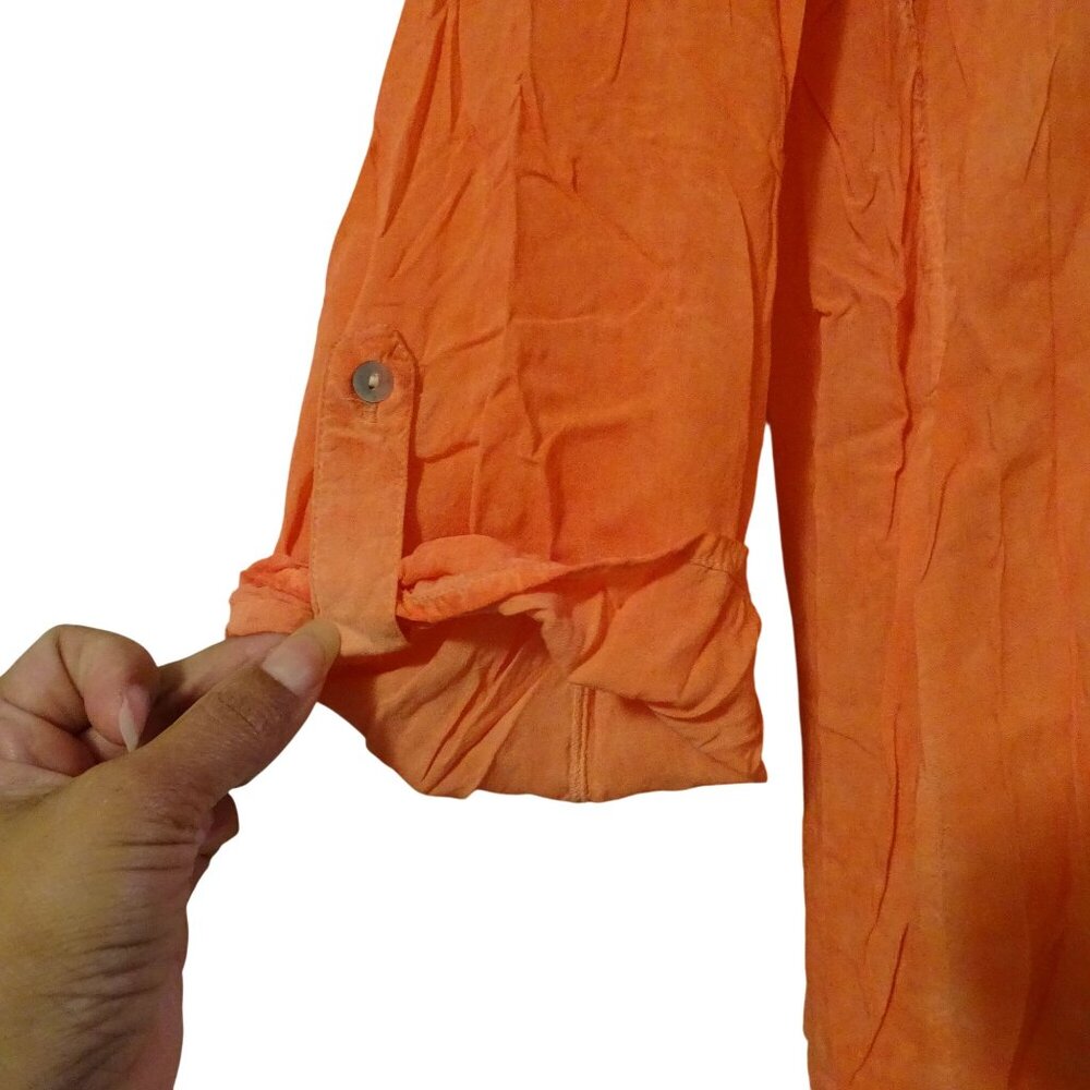 Democracy Women Orange 3/4 Sleeve Tunic Top 3-Button Size L Boho Peasant - Picture 3 of 11